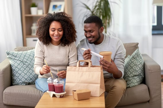 Couple Eating Takeout Food