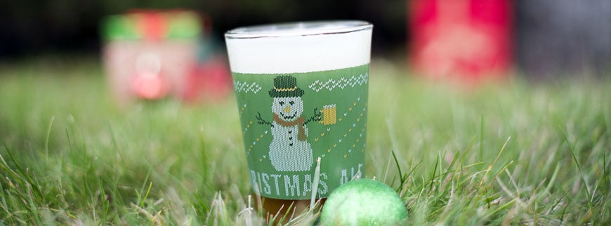 Brightly printed holiday beer glass