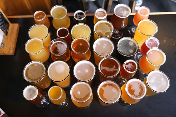 Collection of craft beer in glasses